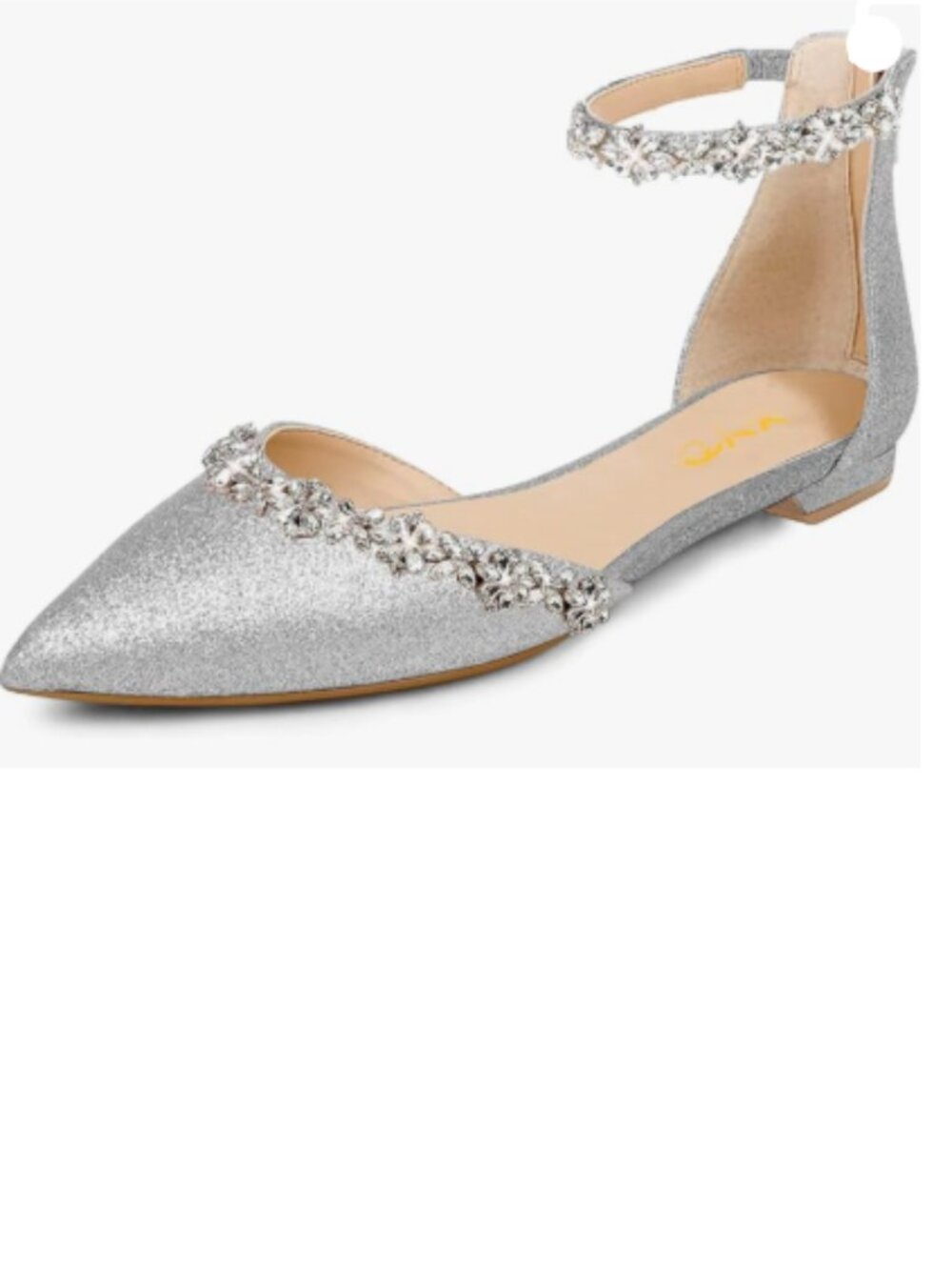XYD Silver-glitter Pointed Toe D'Orsay Wedding Sandals Sparkly Ankle Strap Shoes